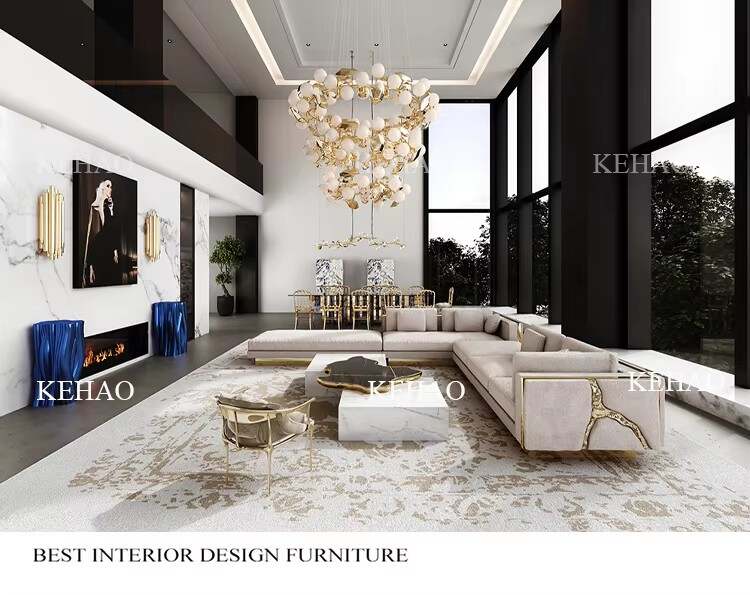New Design Modular Sectional Comfortable Sofa Metal High Quality Velvet Sofa Luxury Couch Living Room Sofa Set Furniture