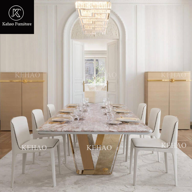 Luxury Dining Table With Golden Stainless Steel 8 10 Seater Dining Chairs Rectangle Marble Top Dining Table Set