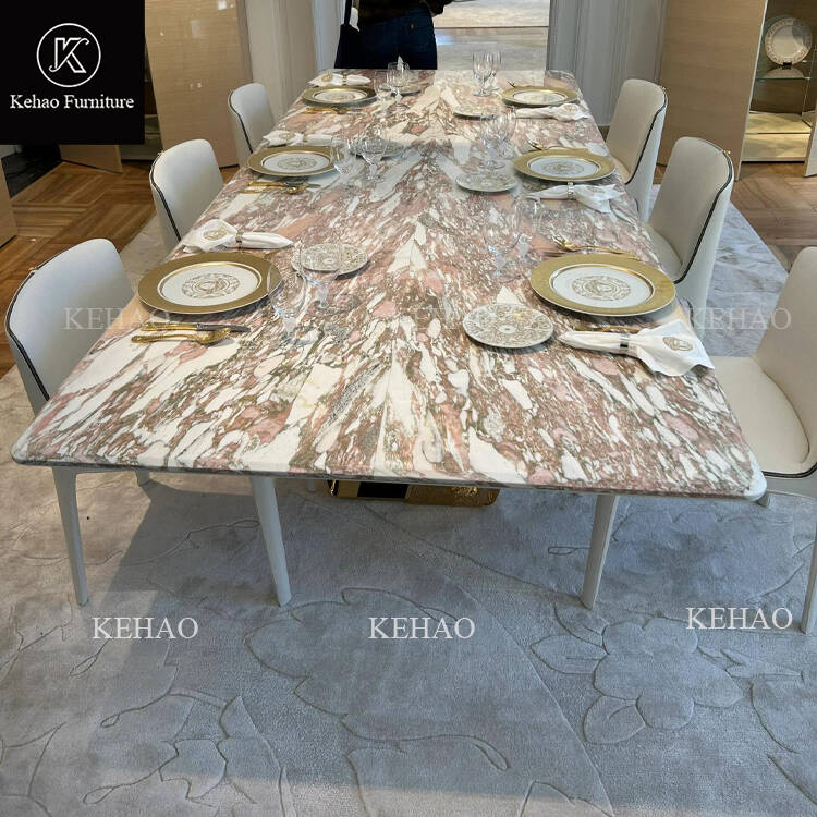 Luxury Dining Table With Golden Stainless Steel 8 10 Seater Dining Chairs Rectangle Marble Top Dining Table Set