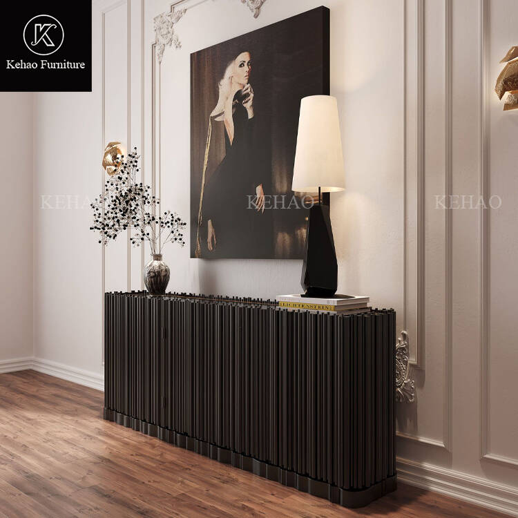 High-end Luxury Gold Stainless Steel Sideboard Modern Art Deco Console Cabinet with Irregular Mirror for Hotel Lobby Living Room