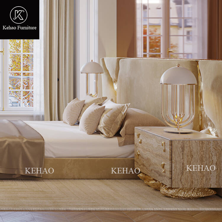High End Italian Luxury Bedroom Bed Furniture Set Custom Stainless Steel Frame Leather Bed Queen King Size Headboard Double Bed