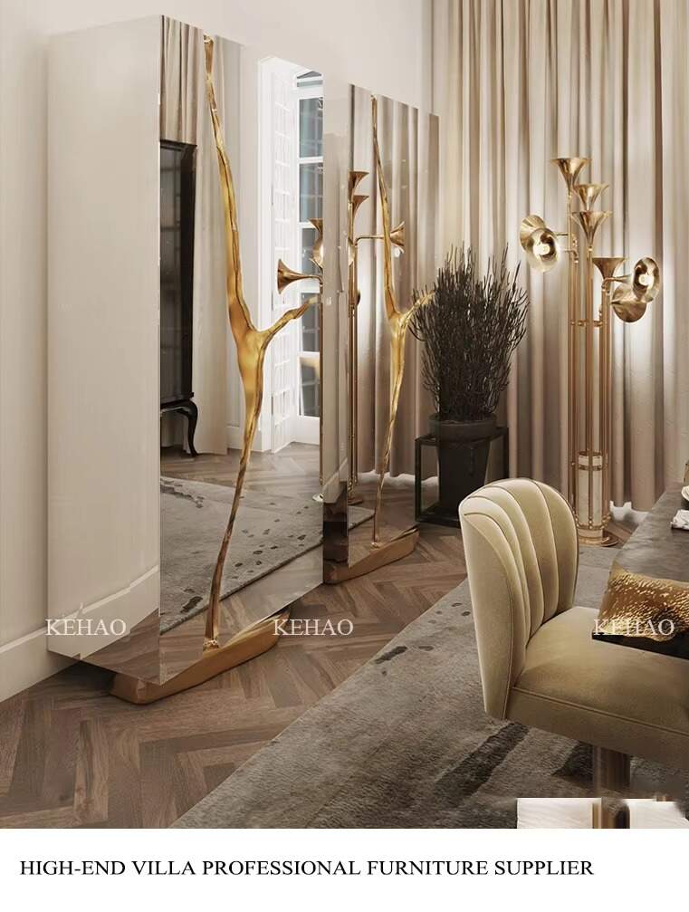 Living Room Luxury Home Furniture Silver Mirror Finished Stainless Steel Wine bar Cabinet