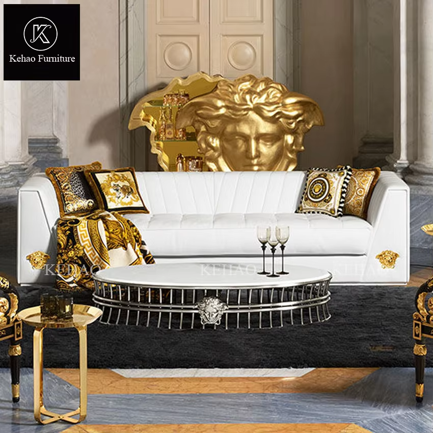 Living Room Furniture Sofa Set Leather Couch 3 Seater Villa White Dubai Luxury Medusa Sofa