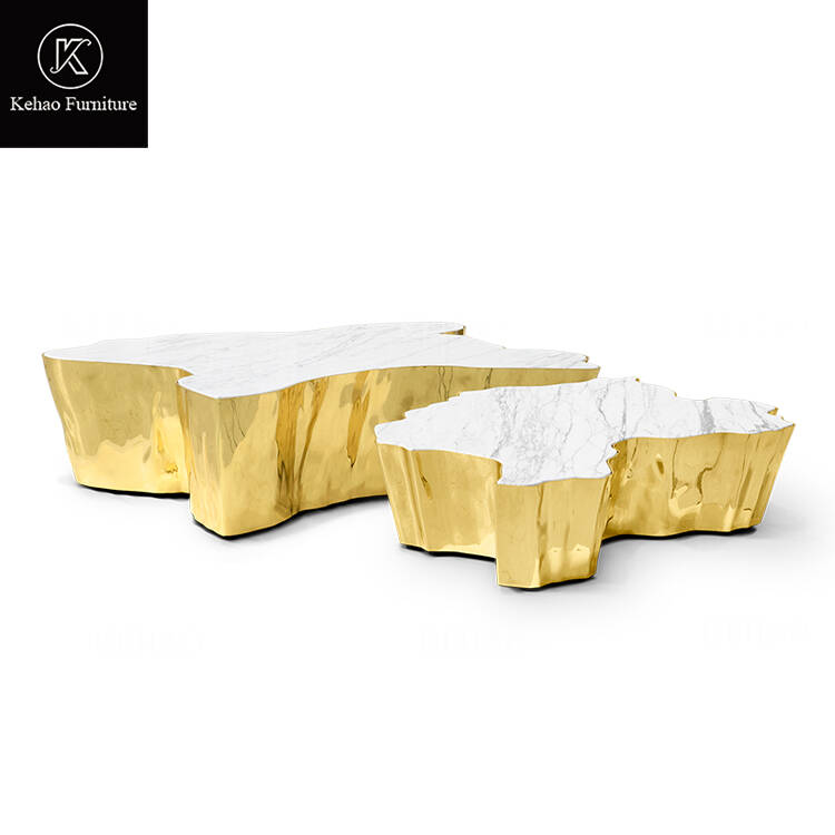 Modern Living Room Furniture Stainless Steel Irregular Shape Coffee Table Metal Luxury White Marble Top Coffee Table