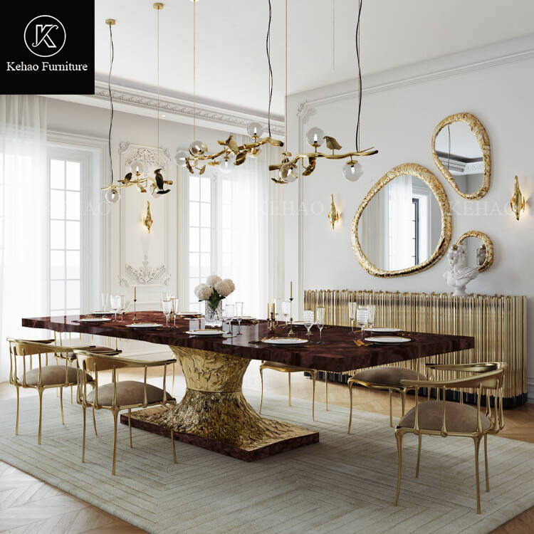 High-end Luxury Gold Stainless Steel Sideboard Modern Art Deco Console Cabinet with Irregular Mirror for Hotel Lobby Living Room