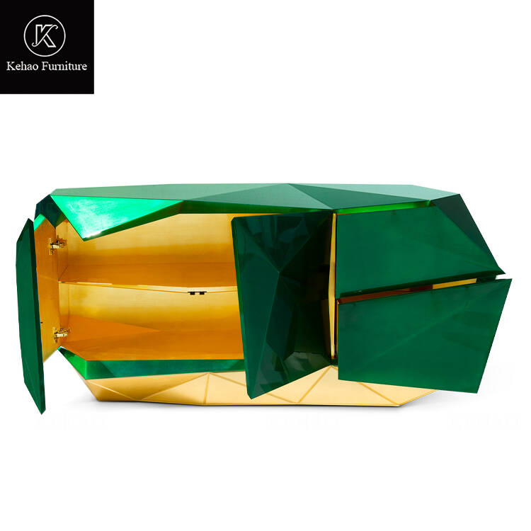 Italian Green Diamond Emerald Sideboards Irregular Creative Luxury Villa Wooden Storage Cabinet Art Design Modern Sideboard