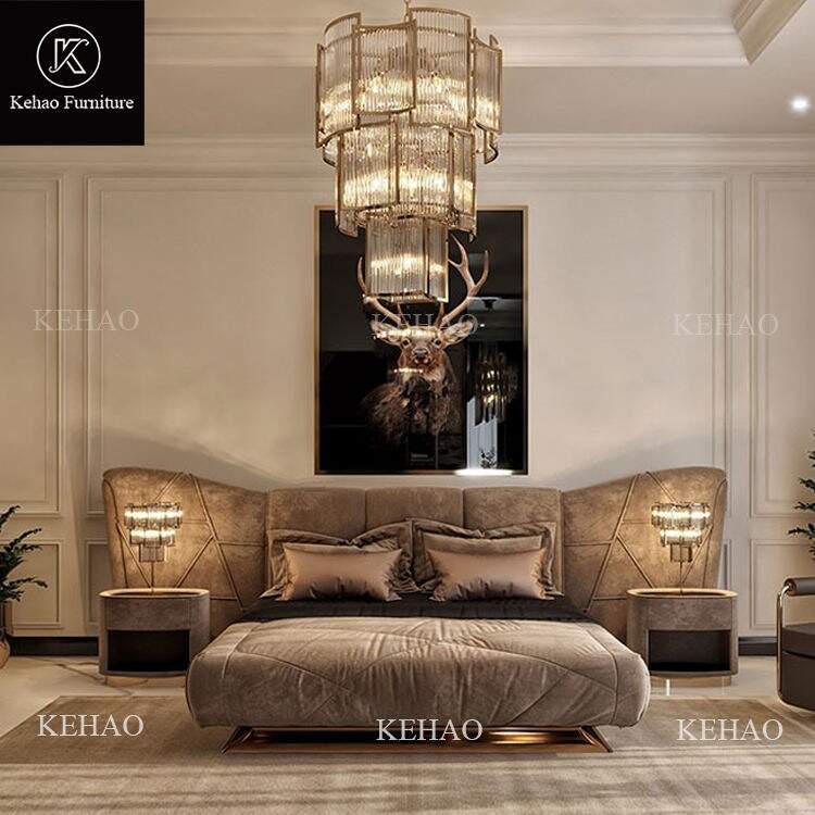 Luxury Double Comfortable Classical Design European Cream Leathe Bed