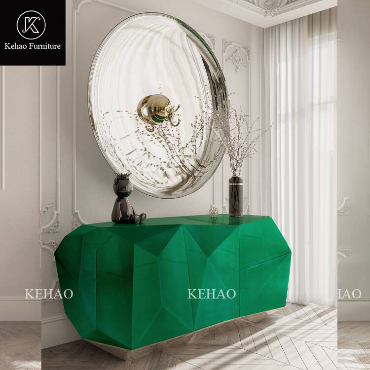 Italian Green Diamond Emerald Sideboards Irregular Creative Luxury Villa Wooden Storage Cabinet Art Design Modern Sideboard