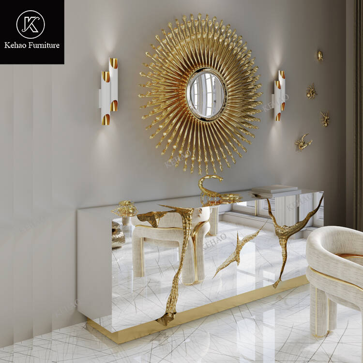 Silver Stainless Steel Mirror Finish Luxury Modern White Wide LAPIAZ Sideboard Buffets