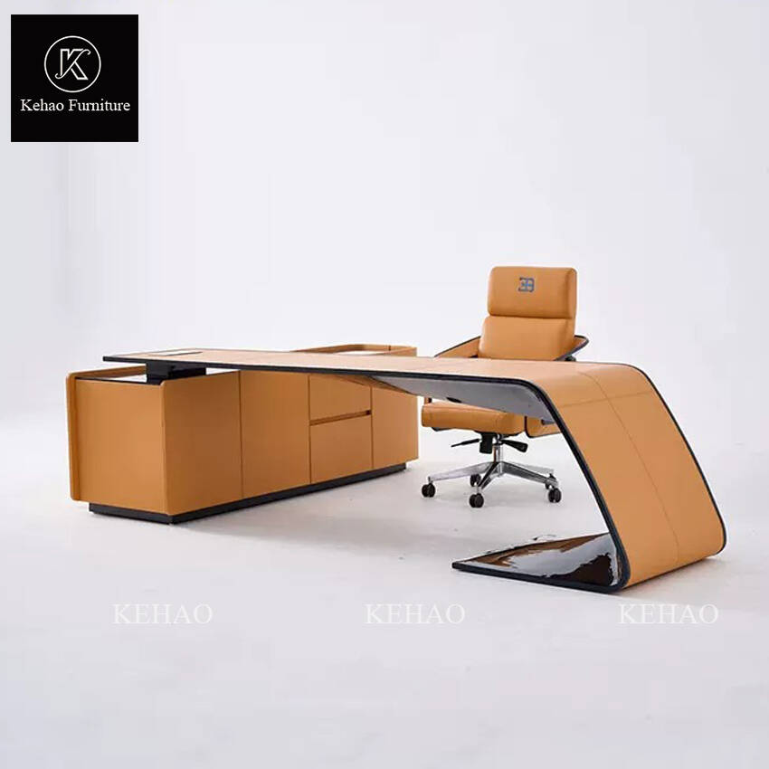 Italian Modern Furniture Microfiber Leather Carbon Fiber L-Shape Office Desk Luxury