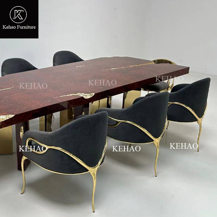 Luxury Mahogany Brass Dining Table European Walnut Dining Table