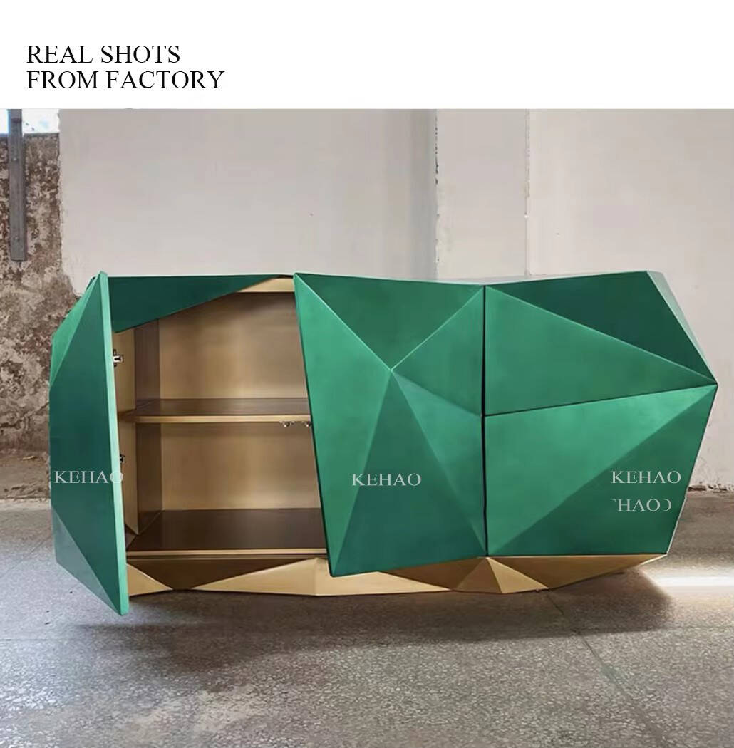 Italian Green Diamond Emerald Sideboards Irregular Creative Luxury Villa Wooden Storage Cabinet Art Design Modern Sideboard
