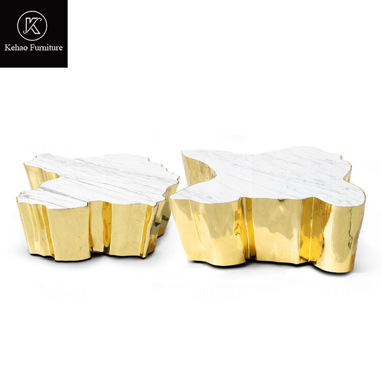 Modern Living Room Furniture Stainless Steel Irregular Shape Coffee Table Metal Luxury White Marble Top Coffee Table