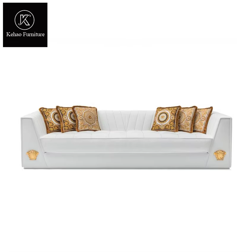 Living Room Furniture Sofa Set Leather Couch 3 Seater Villa White Dubai Luxury Medusa Sofa