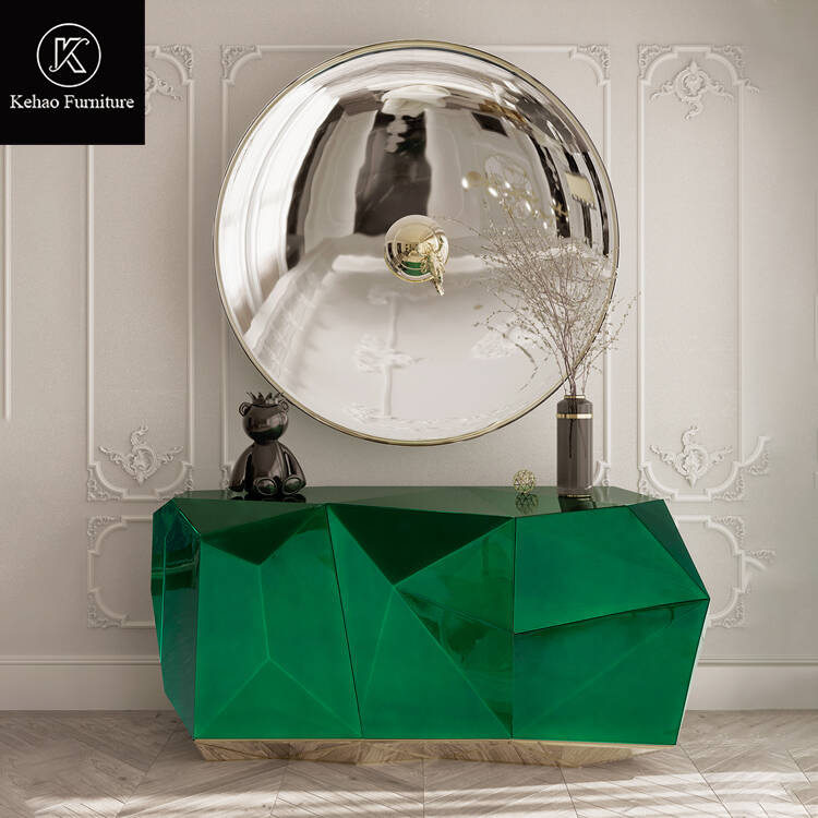 Italian Green Diamond Emerald Sideboards Irregular Creative Luxury Villa Wooden Storage Cabinet Art Design Modern Sideboard